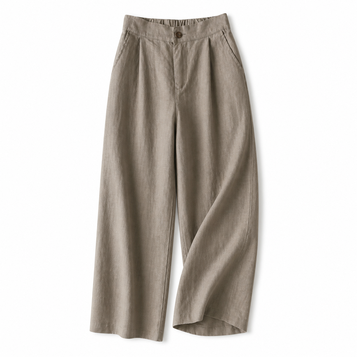 Pantalón de mujer de tiro alto con pernera ancha, pliegues frontales y bolsillos laterales