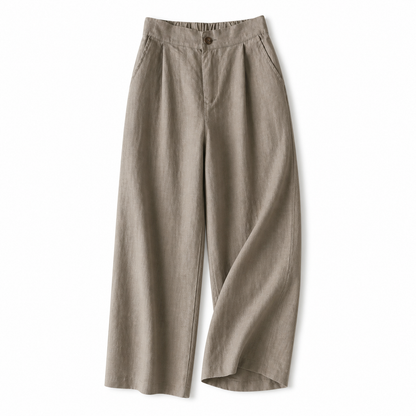 Pantalón de mujer de tiro alto con pernera ancha, pliegues frontales y bolsillos laterales