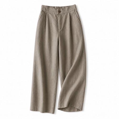 Pantalón de mujer de tiro alto con pernera ancha, pliegues frontales y bolsillos laterales