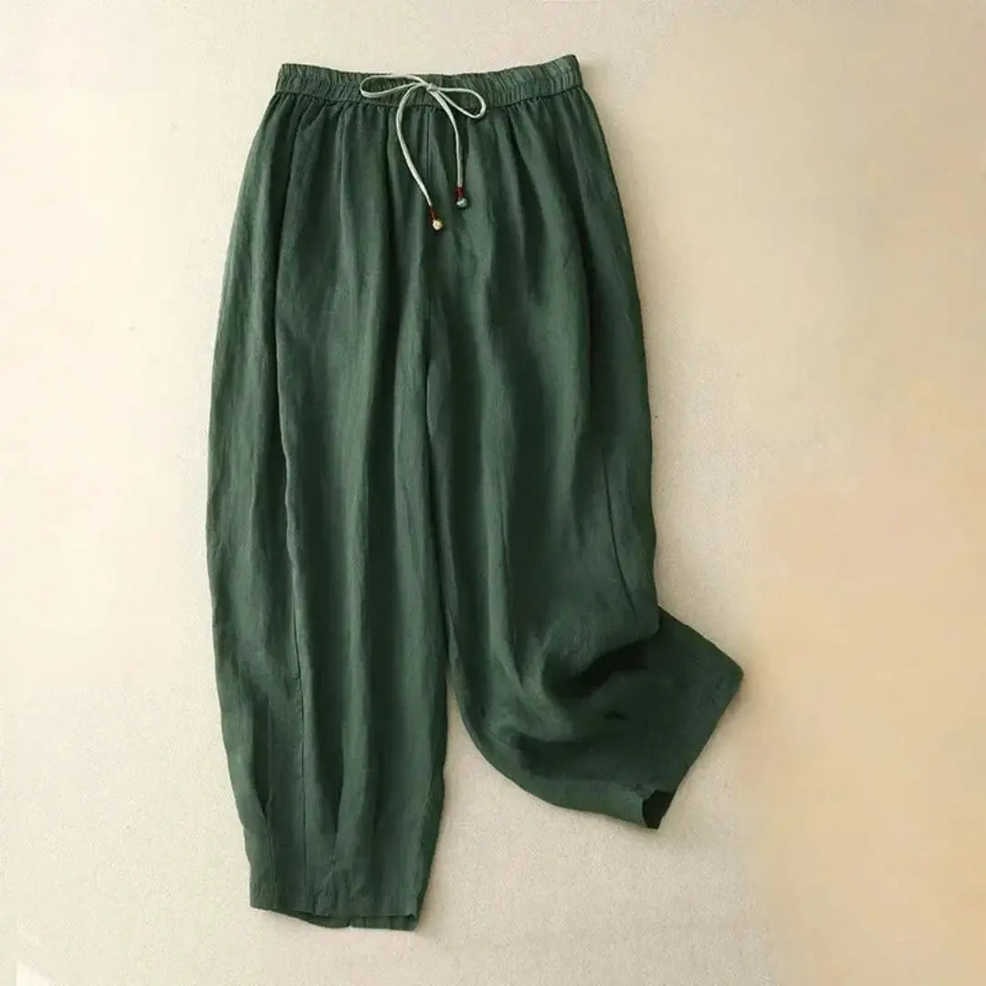 Pantalón de mujer de tiro alto con pernera recta, cordón ajustable y bolsillos laterales