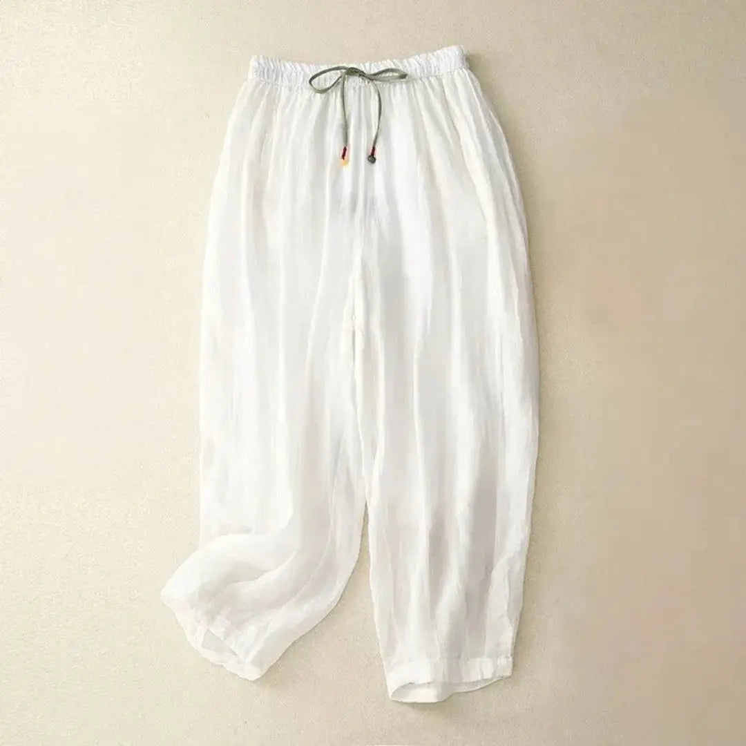 Pantalón de mujer de tiro alto con pernera recta, cordón ajustable y bolsillos laterales