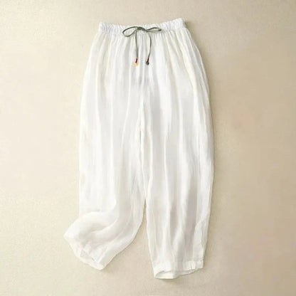 Pantalón de mujer de tiro alto con pernera recta, cordón ajustable y bolsillos laterales