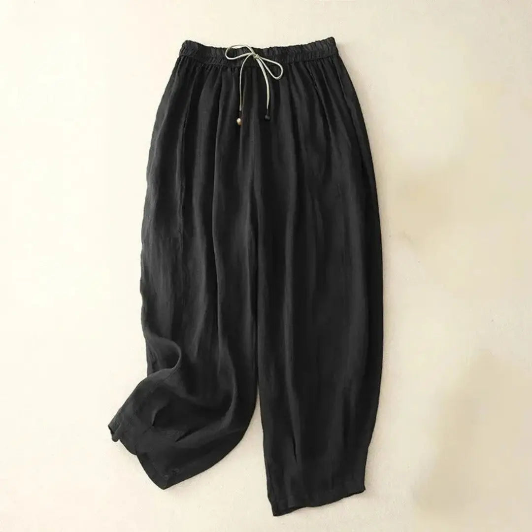 Pantalón de mujer de tiro alto con pernera recta, cordón ajustable y bolsillos laterales
