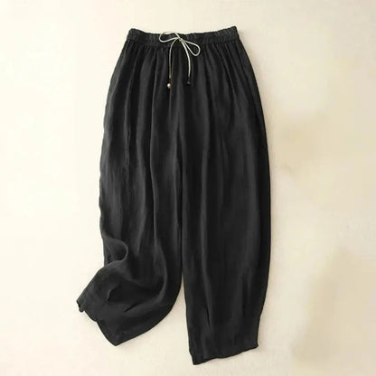 Pantalón de mujer de tiro alto con pernera recta, cordón ajustable y bolsillos laterales