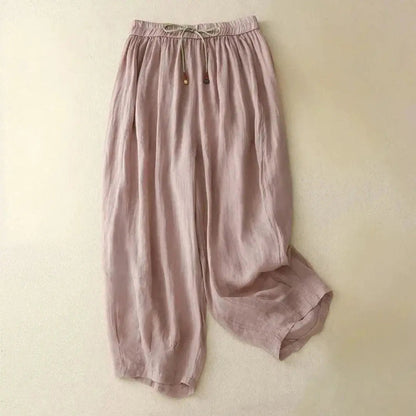 Pantalón de mujer de tiro alto con pernera recta, cordón ajustable y bolsillos laterales