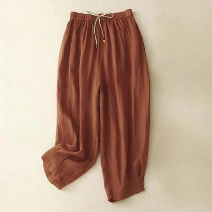 Pantalón de mujer de tiro alto con pernera recta, cordón ajustable y bolsillos laterales