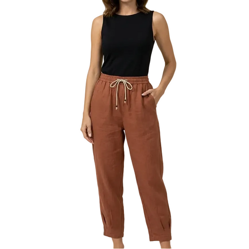 Pantalón de mujer de tiro alto con pernera recta, cordón ajustable y bolsillos laterales