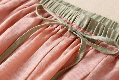Pantalones de lino de pierna ancha para mujer con cordón