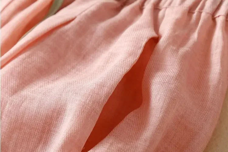 Pantalones de lino de pierna ancha para mujer con cordón