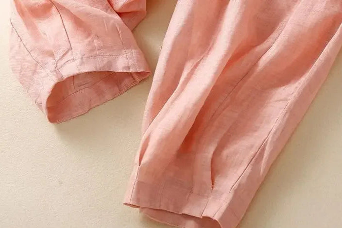 Pantalones de lino de pierna ancha para mujer con cordón
