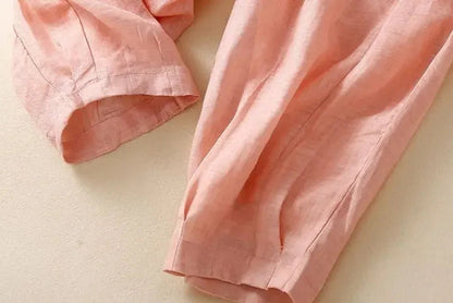 Pantalones de lino de pierna ancha para mujer con cordón