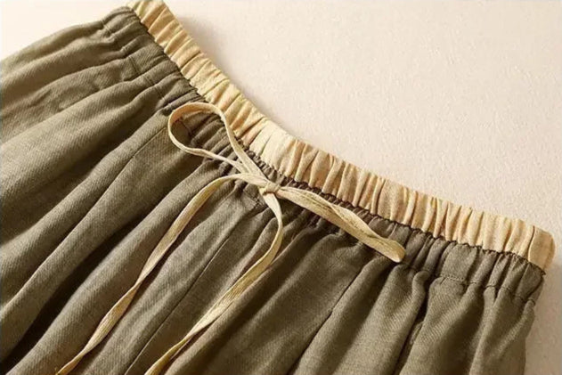 Pantalones de lino de pierna ancha para mujer con cordón