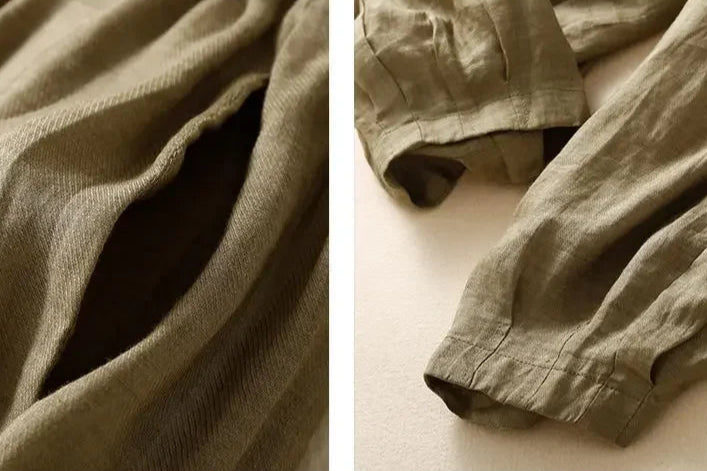 Pantalones de lino de pierna ancha para mujer con cordón