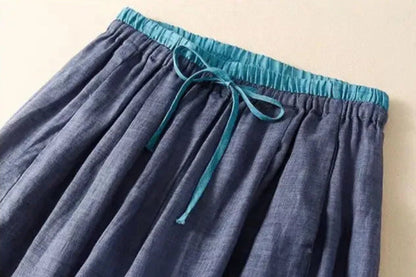 Pantalones de lino de pierna ancha para mujer con cordón