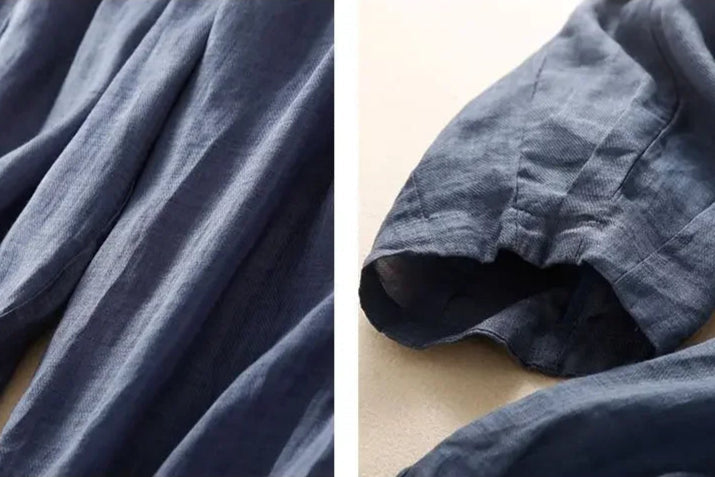 Pantalones de lino de pierna ancha para mujer con cordón