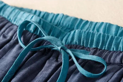 Pantalones de lino de pierna ancha para mujer con cordón