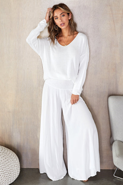 Pantalones de pierna ancha con cintura fruncida para mujer