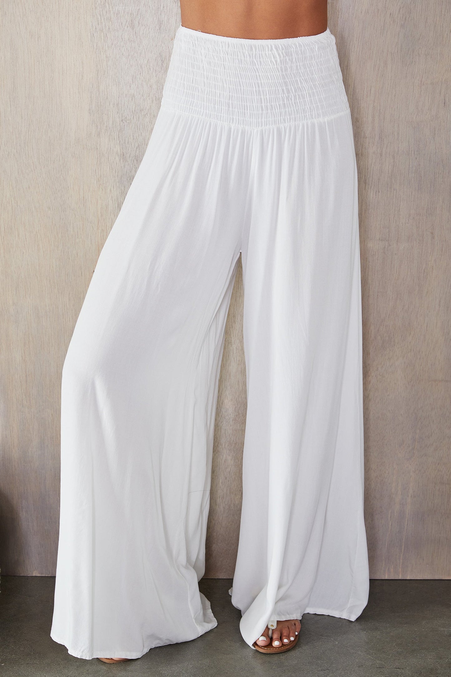 Pantalones de pierna ancha con cintura fruncida para mujer