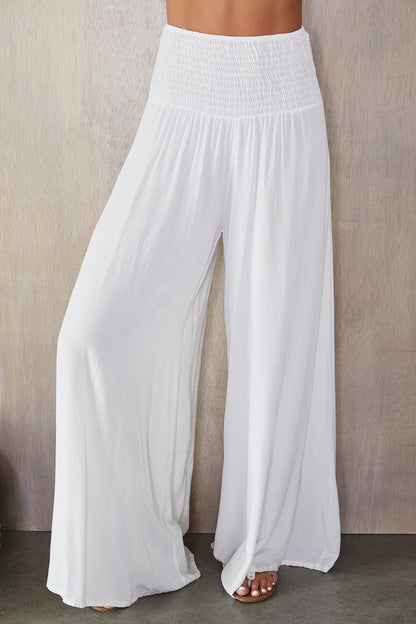 Pantalones de pierna ancha con cintura fruncida para mujer