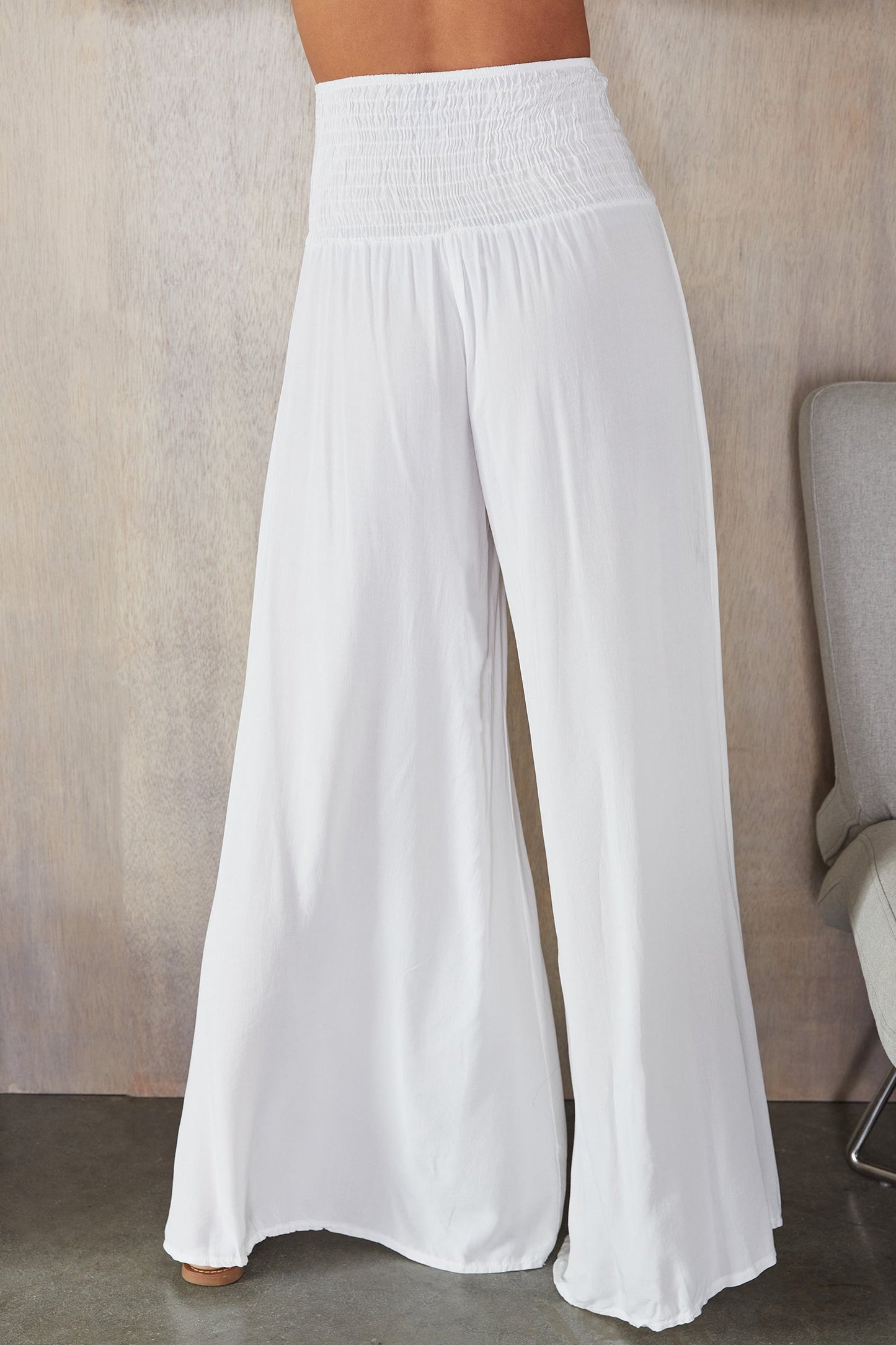 Pantalones de pierna ancha con cintura fruncida para mujer