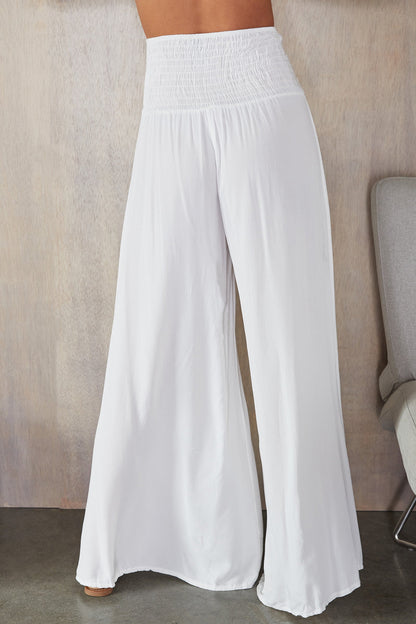 Pantalones de pierna ancha con cintura fruncida para mujer