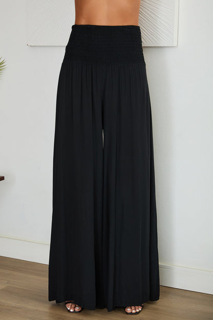 Pantalones de pierna ancha con cintura fruncida para mujer