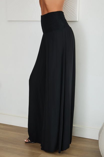 Pantalones de pierna ancha con cintura fruncida para mujer