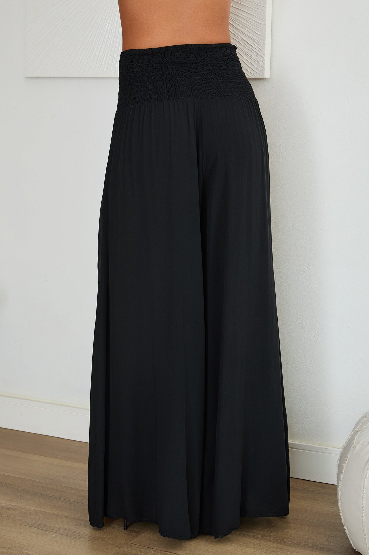 Pantalones de pierna ancha con cintura fruncida para mujer