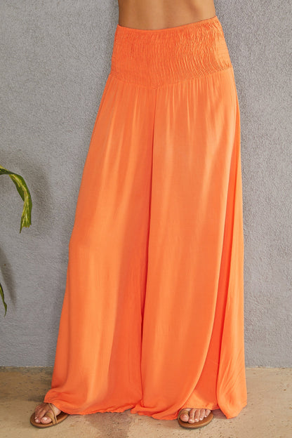 Pantalones de pierna ancha con cintura fruncida para mujer