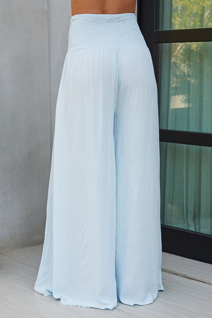 Pantalones de pierna ancha con cintura fruncida para mujer