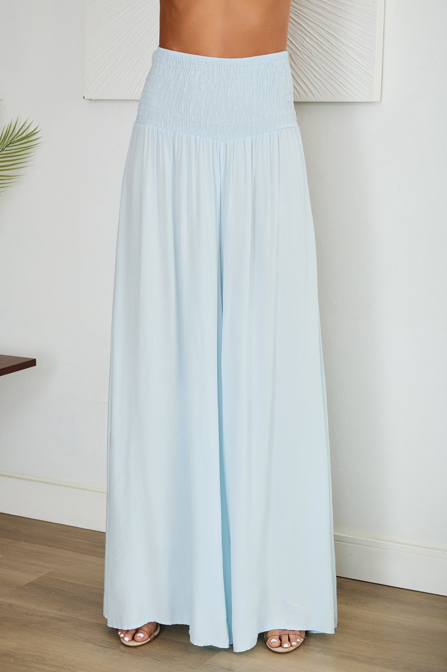 Pantalones de pierna ancha con cintura fruncida para mujer