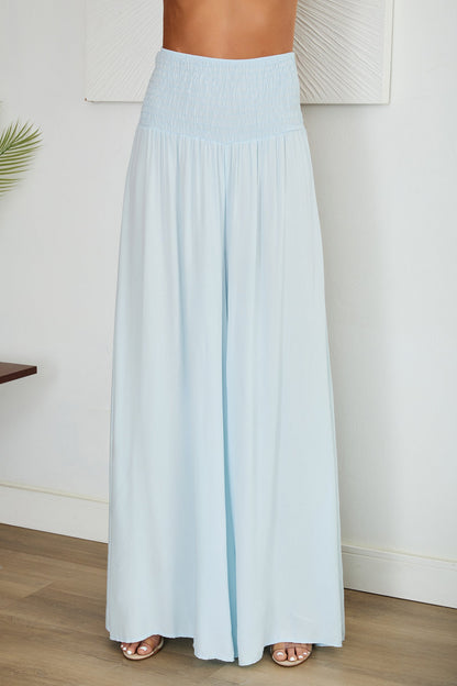 Pantalones de pierna ancha con cintura fruncida para mujer