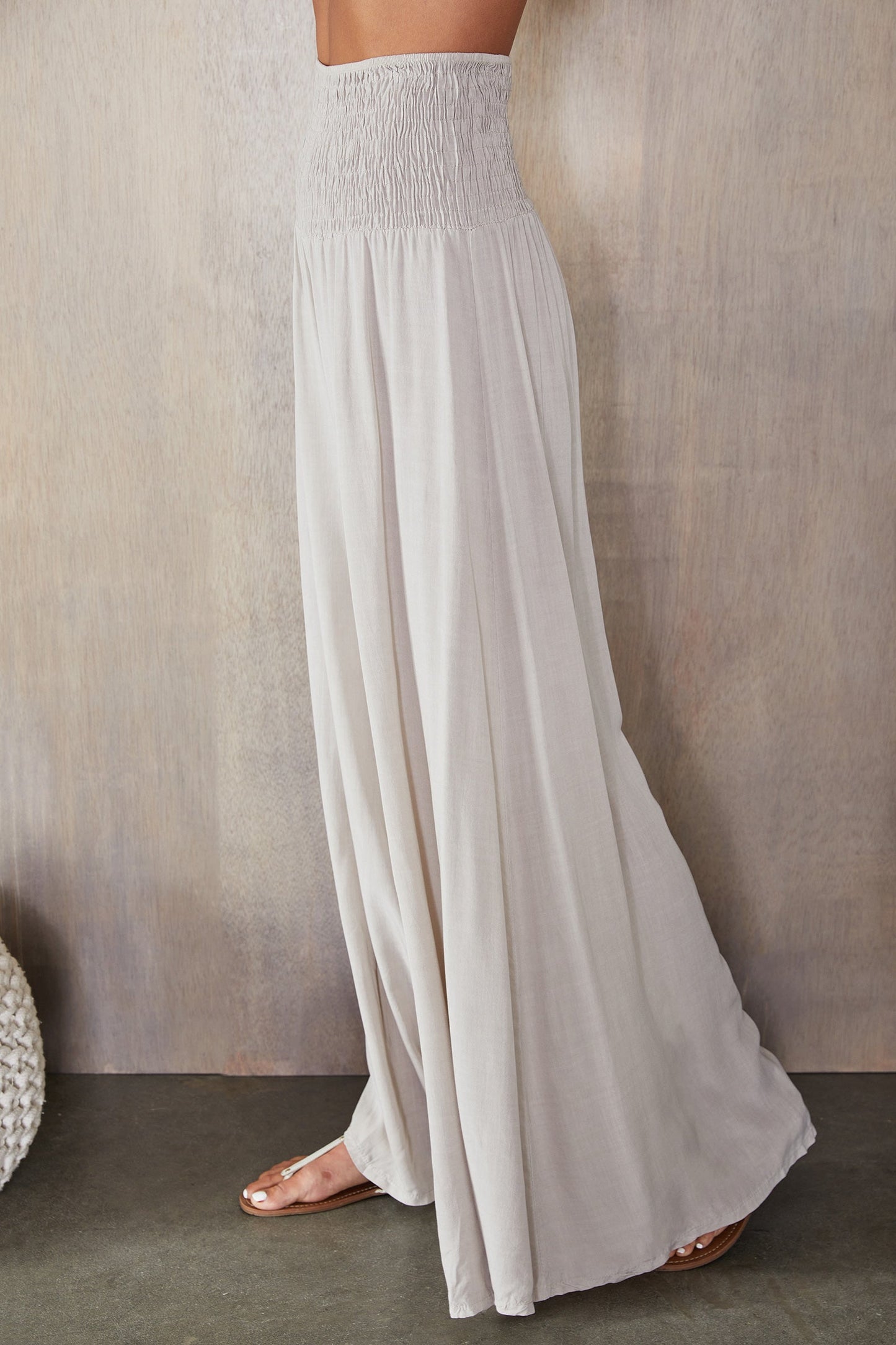 Pantalones de pierna ancha con cintura fruncida para mujer