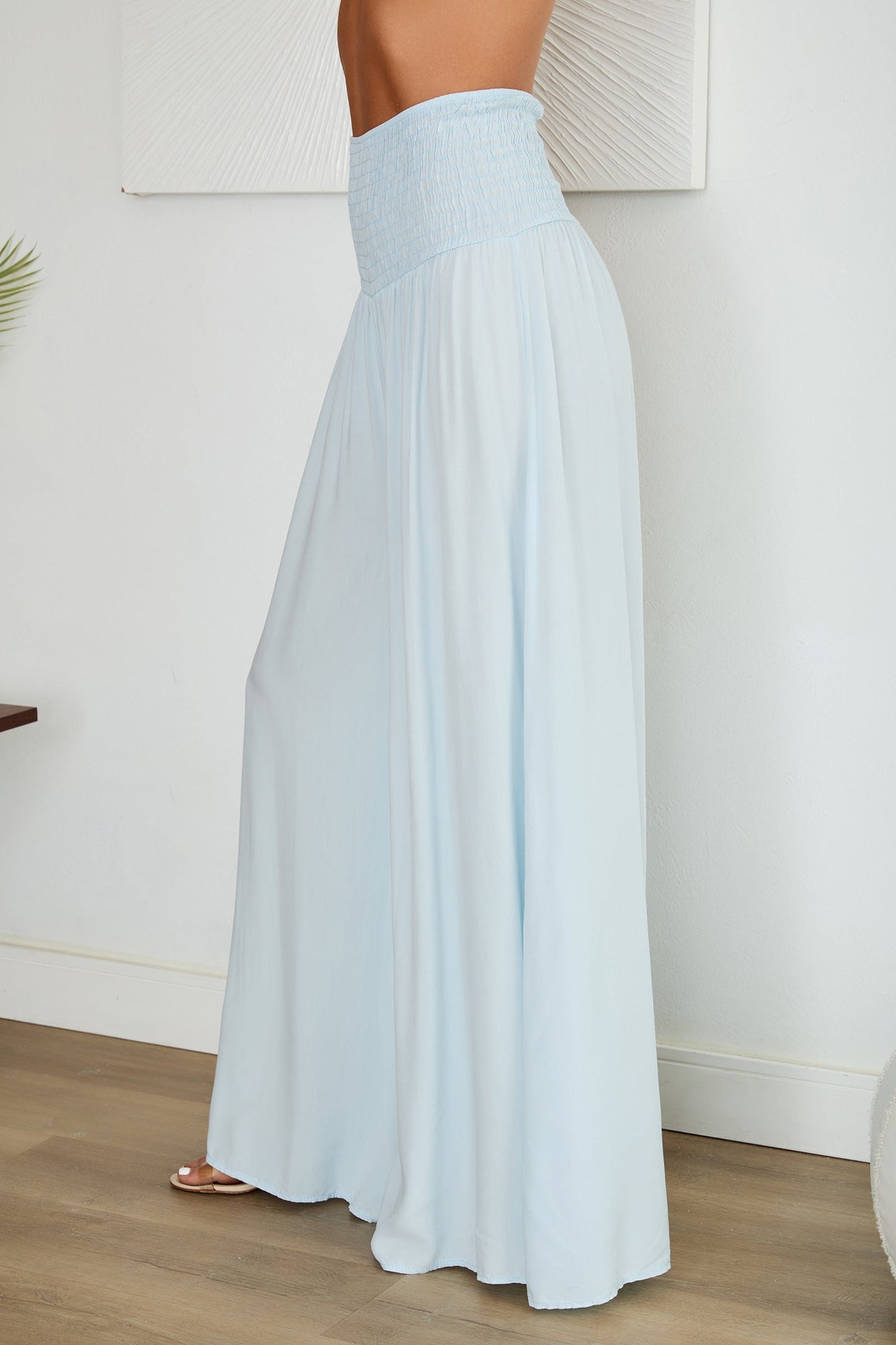 Pantalones de pierna ancha con cintura fruncida para mujer