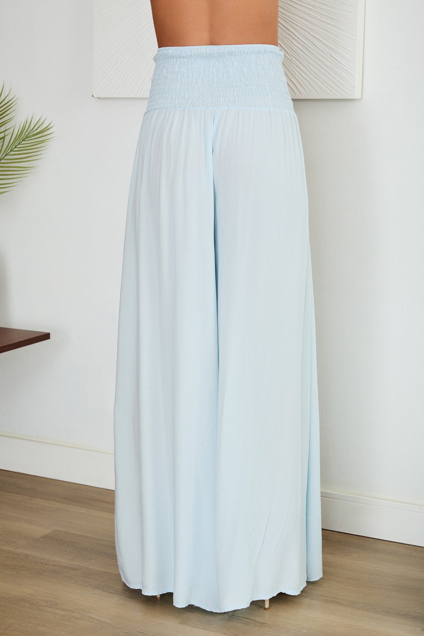 Pantalones de pierna ancha con cintura fruncida para mujer
