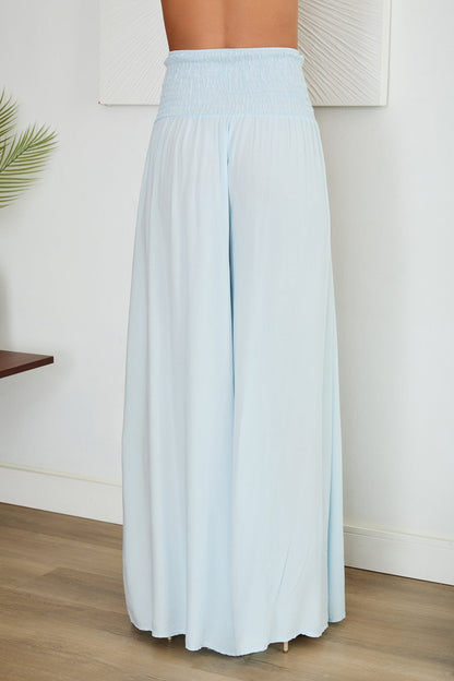 Pantalones de pierna ancha con cintura fruncida para mujer