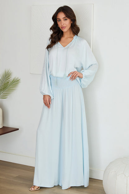 Pantalones de pierna ancha con cintura fruncida para mujer
