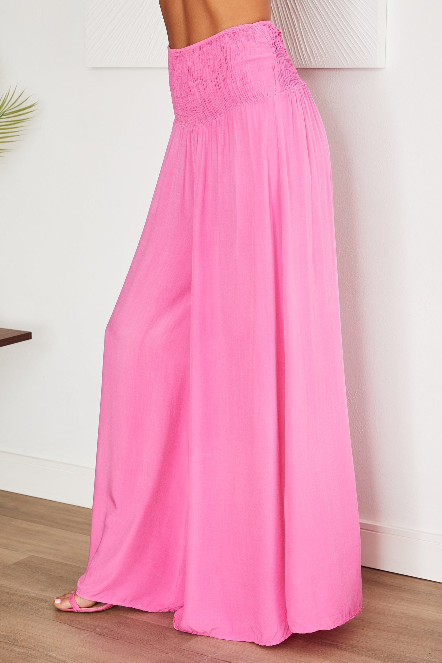 Pantalones de pierna ancha con cintura fruncida para mujer