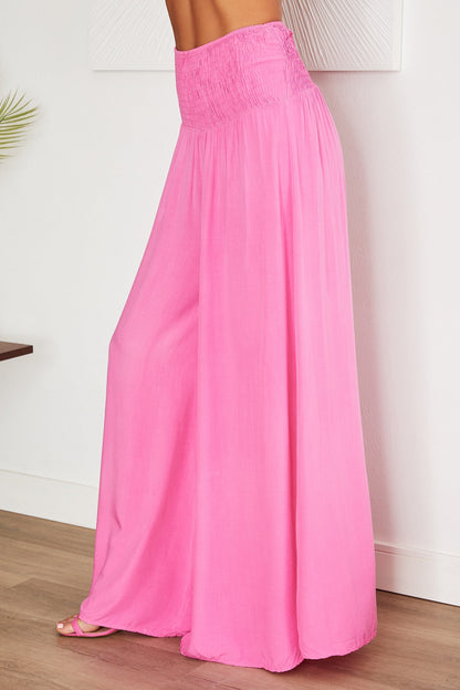Pantalones de pierna ancha con cintura fruncida para mujer