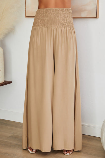 Pantalones de pierna ancha con cintura fruncida para mujer