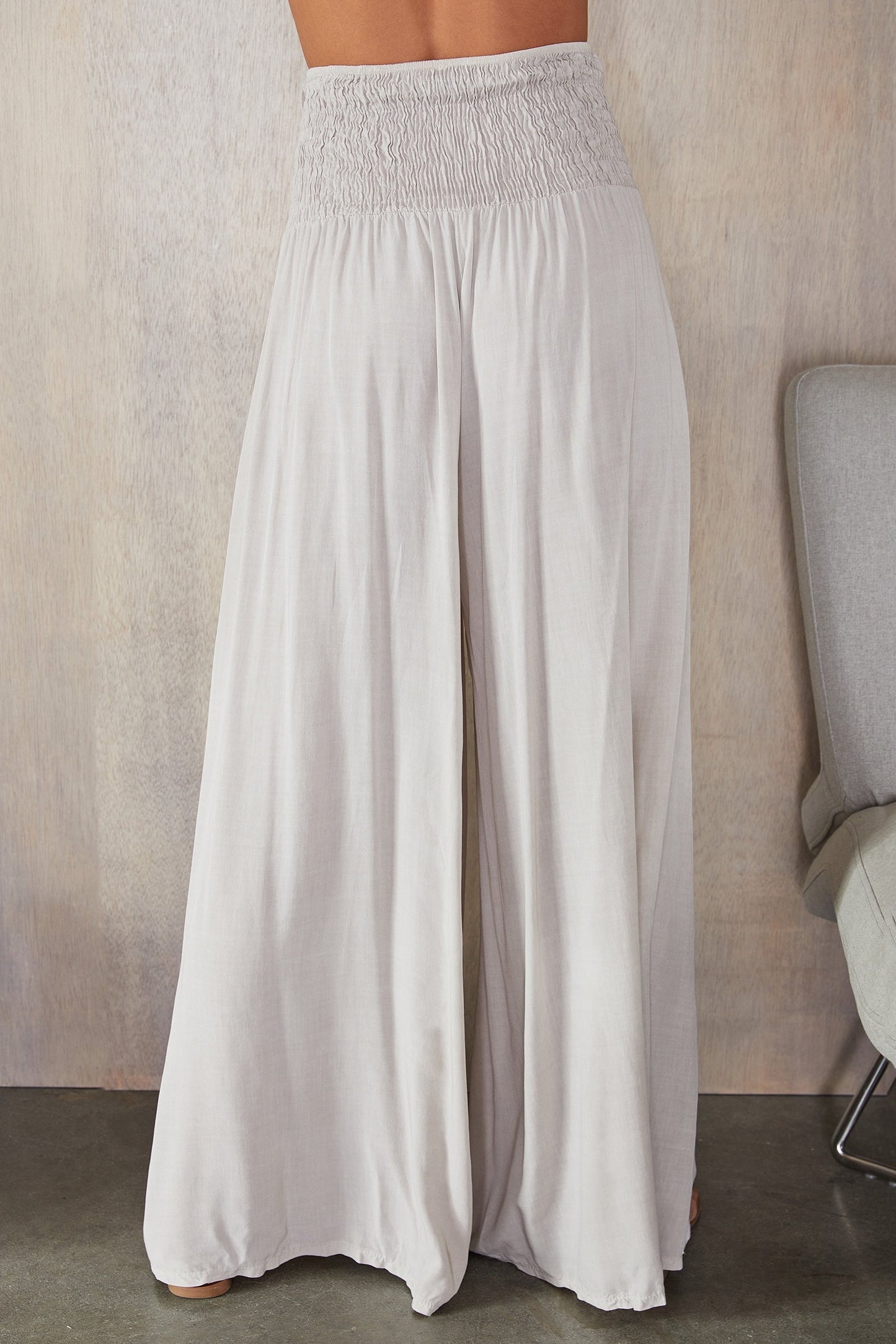 Pantalones de pierna ancha con cintura fruncida para mujer