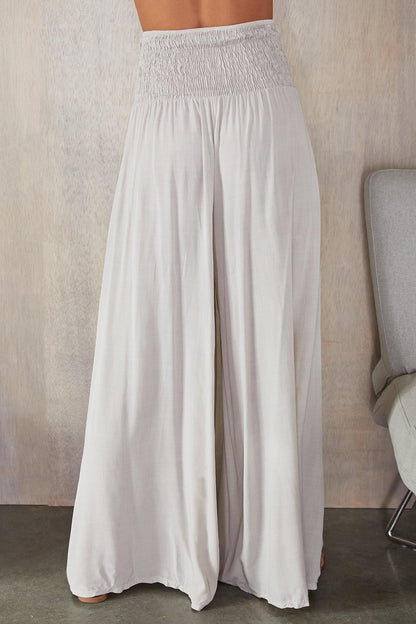 Pantalones de pierna ancha con cintura fruncida para mujer