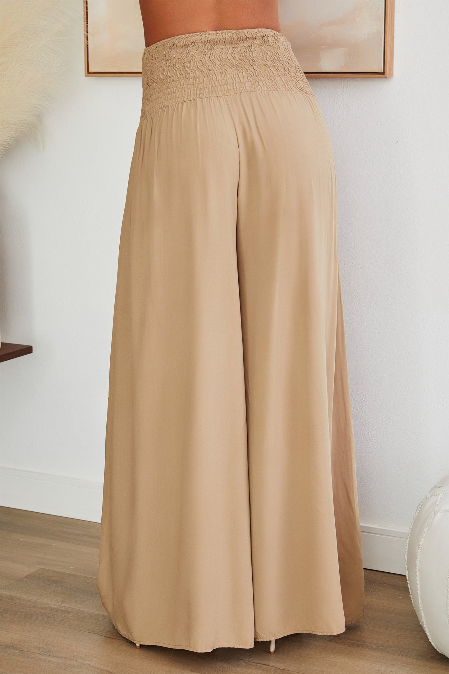 Pantalones de pierna ancha con cintura fruncida para mujer