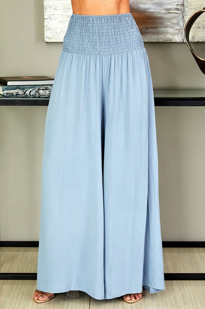Pantalones de pierna ancha con cintura fruncida para mujer