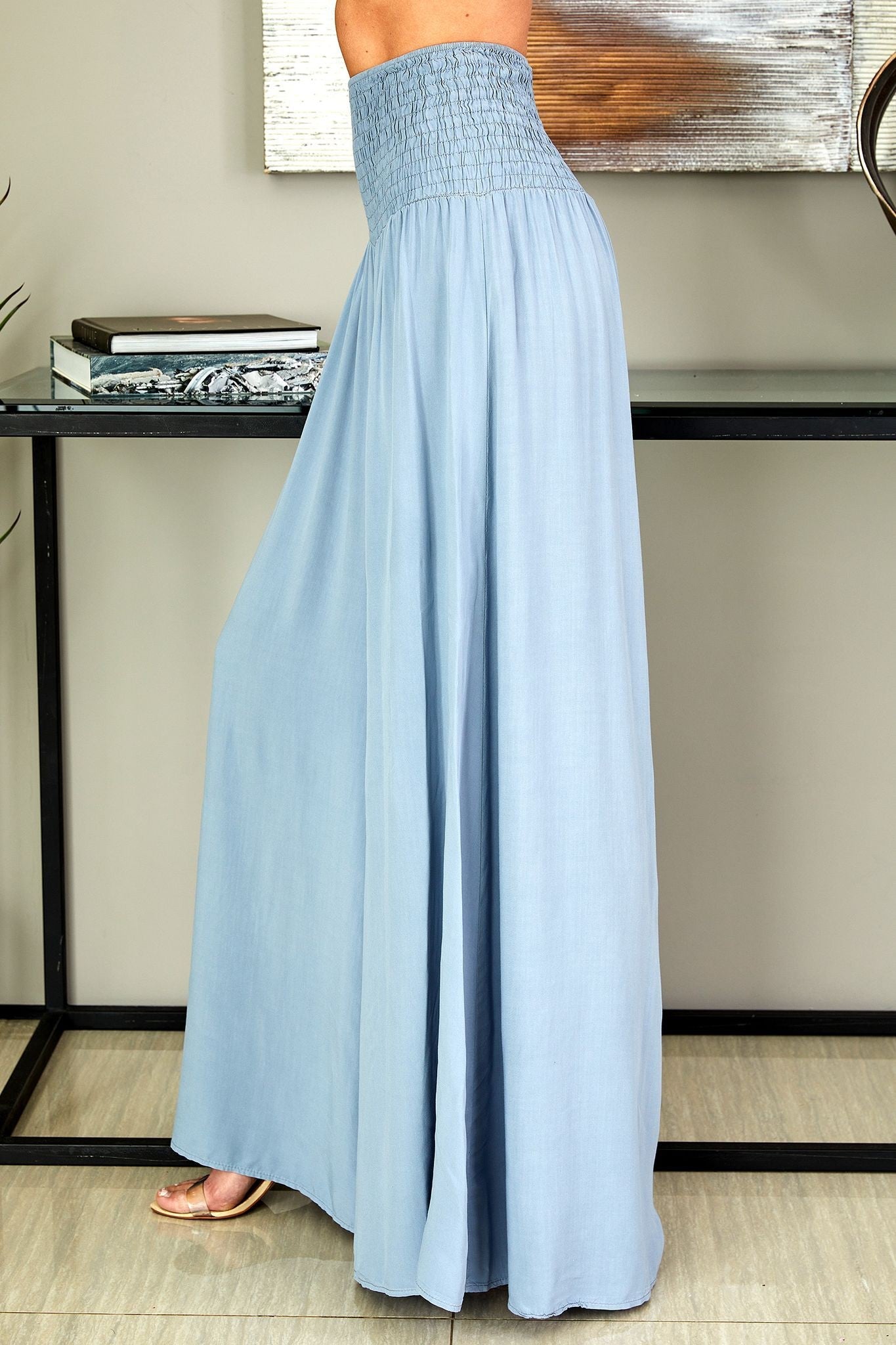 Pantalones de pierna ancha con cintura fruncida para mujer