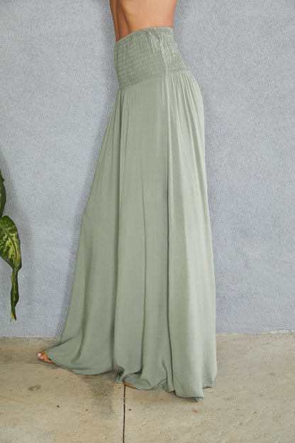 Pantalones de pierna ancha con cintura fruncida para mujer