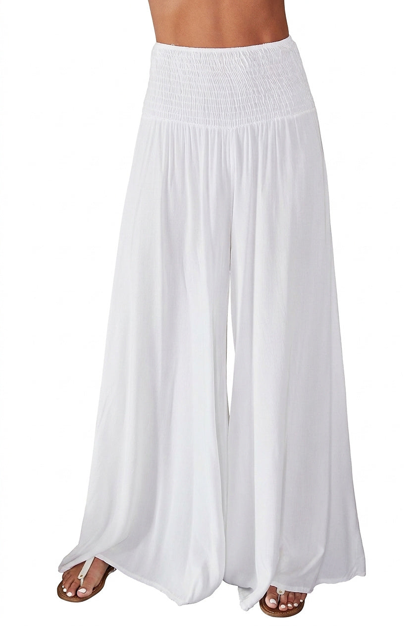 Pantalones de pierna ancha con cintura fruncida para mujer