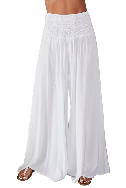 Pantalones de pierna ancha con cintura fruncida para mujer