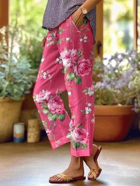 Pantalones de pierna ancha con estampado floral para mujer