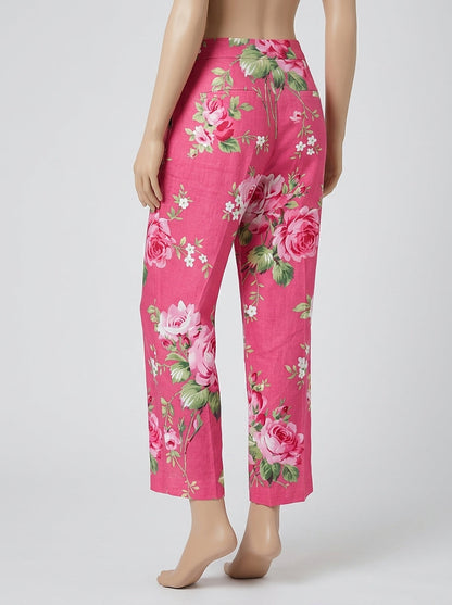 Pantalones de pierna ancha con estampado floral para mujer